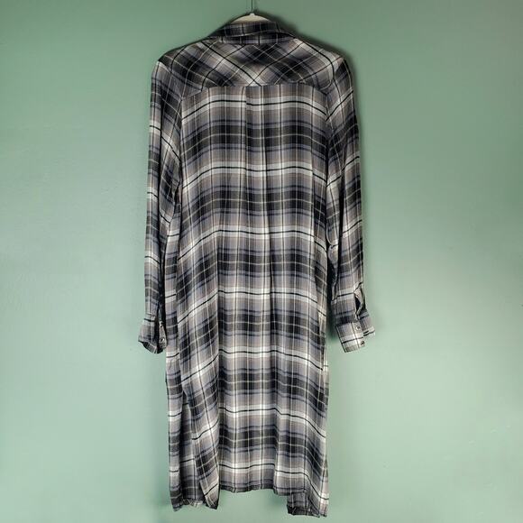 Gimmicks Women's Black Multi Plaid Duster Kimono Velvet Trim Size Small - Picture 2 of 6